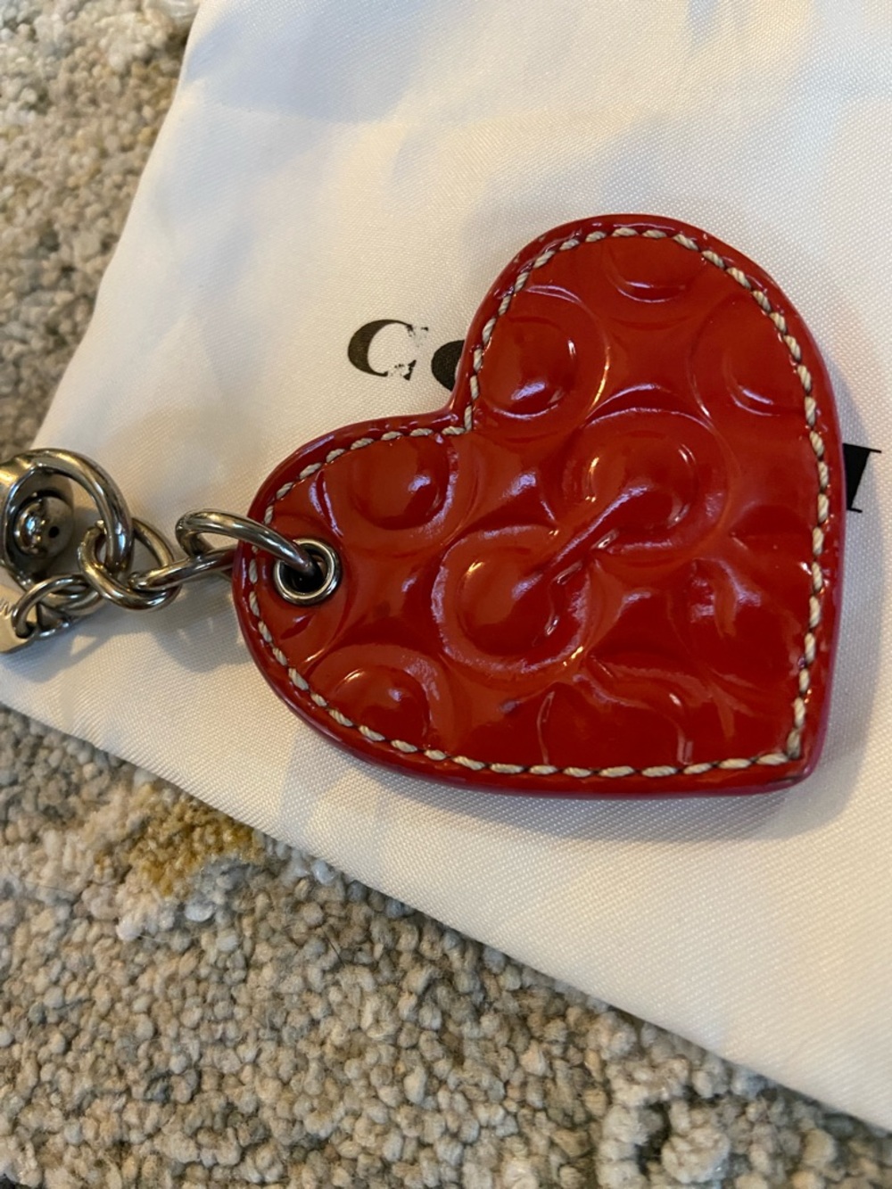 Coach Red Patent Heart Key Charm with Silver Hardware - Picture 6 of 8